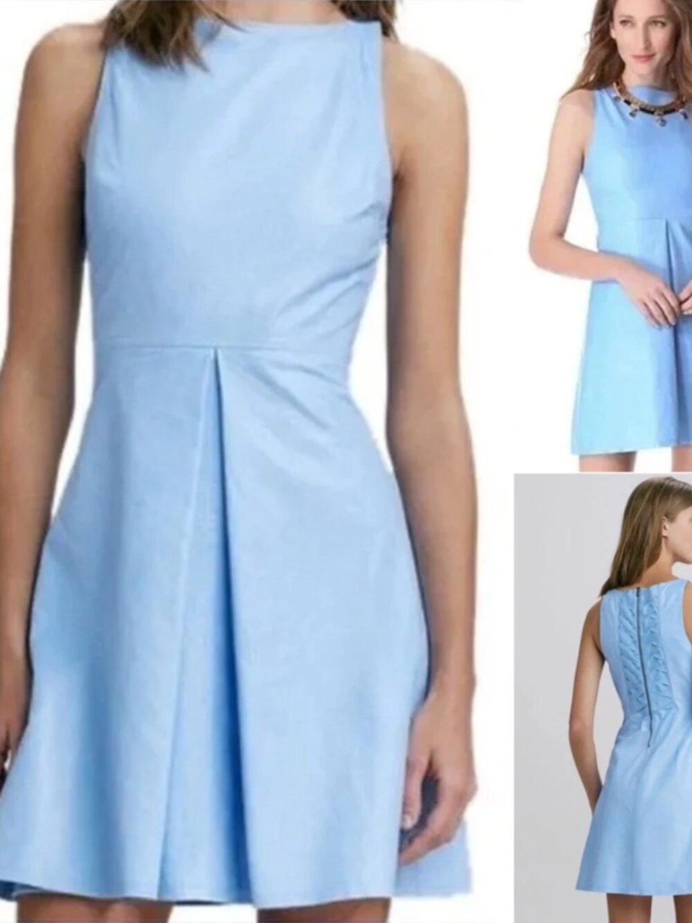 ALICE + OLIVIA LYLA LIGHT SKY BLUE LAMBSKIN LEATHER MINI Dress 6 LINED $797